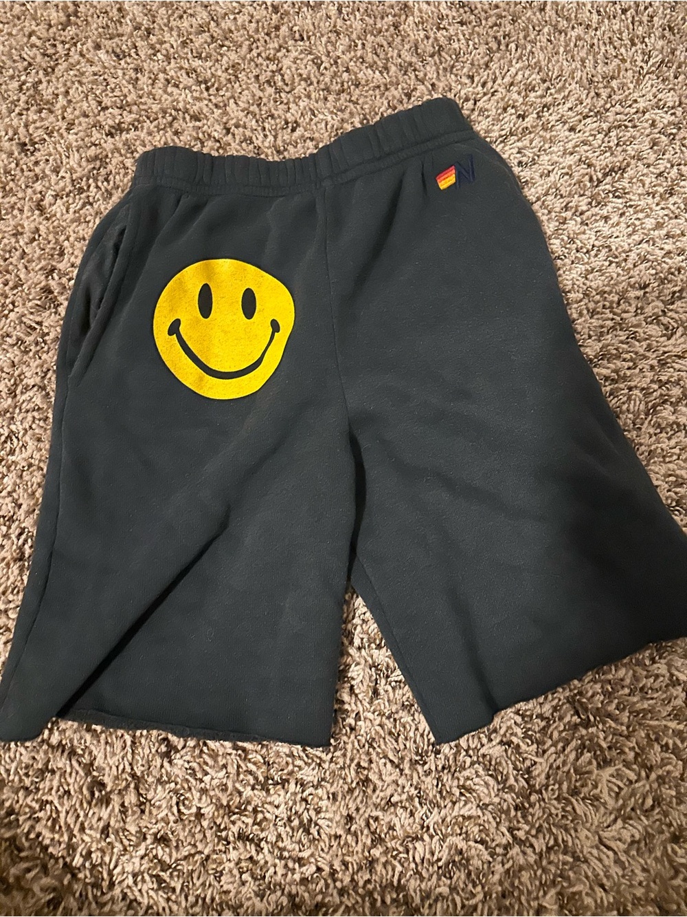 Aviator Nation Black Kids Shorts with Yellow Smiley
